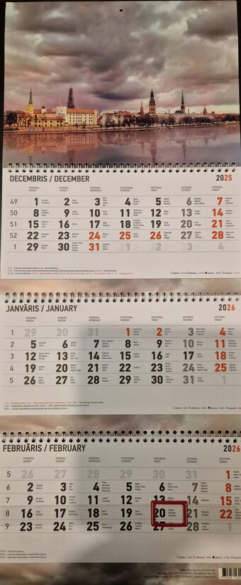 Рига. Трехблочный латвийский календарь с курсором на 2026 год