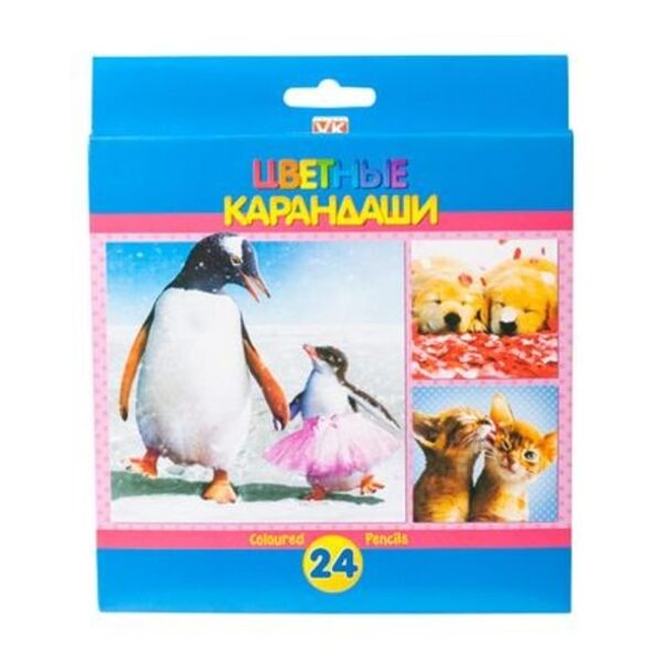 Цветные карандаши. 24 цвета. Забавные зверята.
