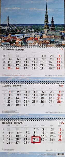 Рига. Трехблочный латвийский календарь с курсором на 2024 год
