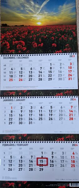 Маки. Трехблочный латвийский календарь с курсором на 2024 год