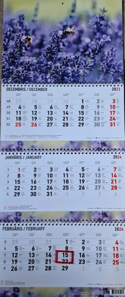 Лаванда. Трехблочный латвийский календарь с курсором на 2024 год