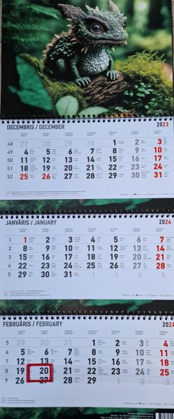 Ящерица-дракон. Трехблочный латвийский календарь с курсором на 2024 год