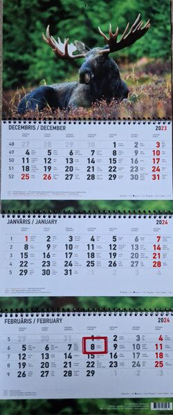 Лось. Трехблочный латвийский календарь с курсором на 2024 год