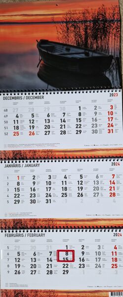 Лодка. Трехблочный латвийский календарь с курсором на 2024 год